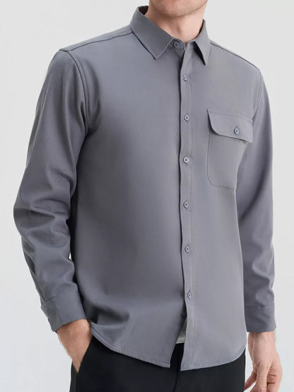 Men's Plus Size Button Up Long Sleeve Shirt Gray / M Trendsi