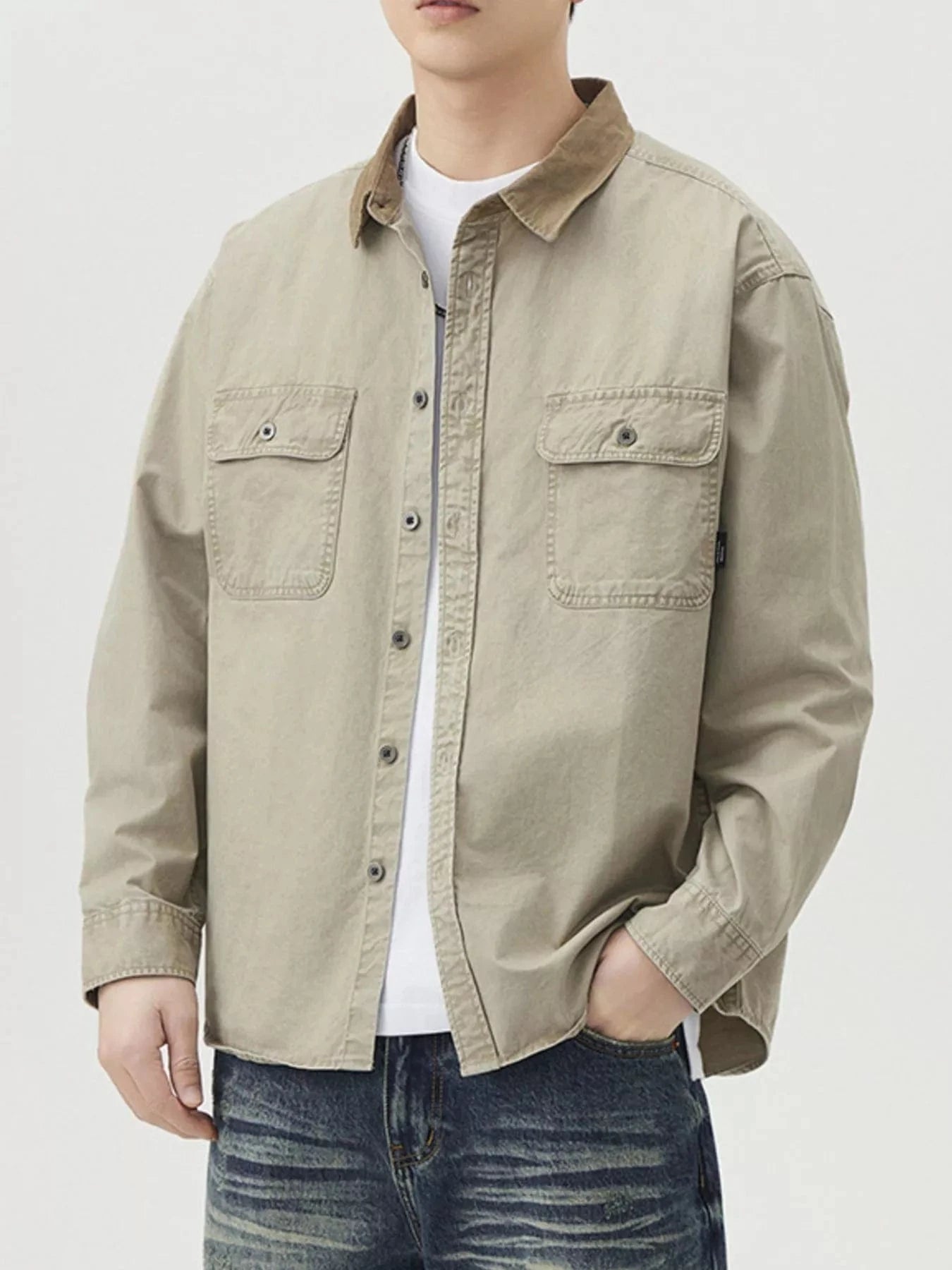 Men's Plus Size Button Up Shacket with Dual Chest Pockets Jackets The Nichole Collection