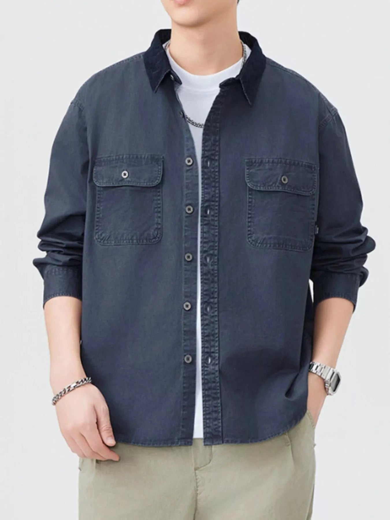 Men's Plus Size Button Up Shacket with Dual Chest Pockets Jackets The Nichole Collection