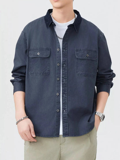 Men's Plus Size Button Up Shacket with Dual Chest Pockets Jackets The Nichole Collection