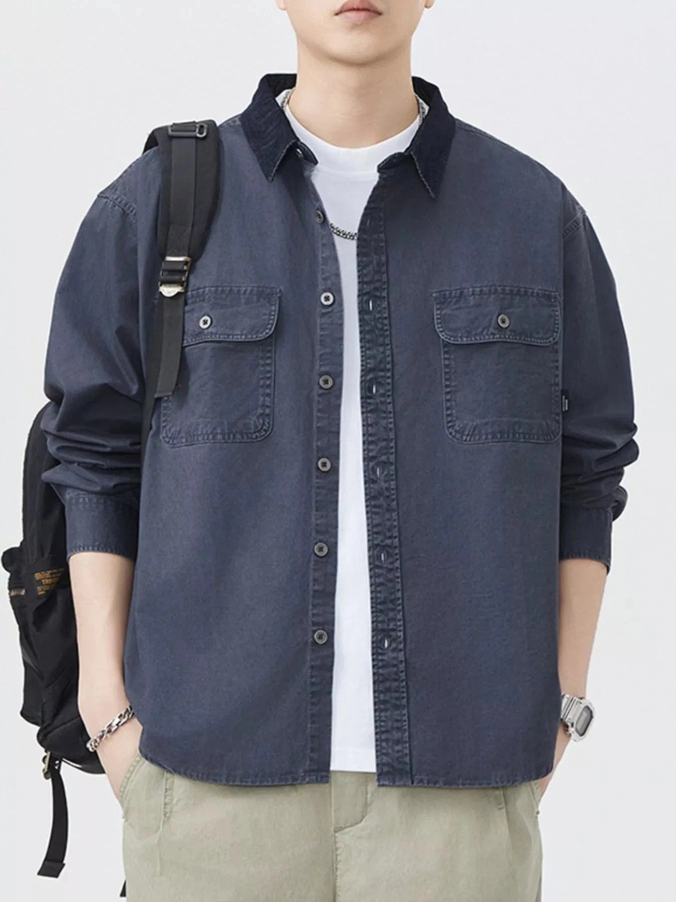 Men's Plus Size Button Up Shacket with Dual Chest Pockets Jackets The Nichole Collection