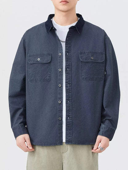Men's Plus Size Button Up Shacket with Dual Chest Pockets Jackets Charcoal Ash / M The Nichole Collection