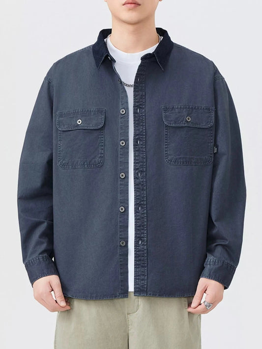 Men's Plus Size Button Up Shacket with Dual Chest Pockets Jackets Charcoal Ash / M The Nichole Collection