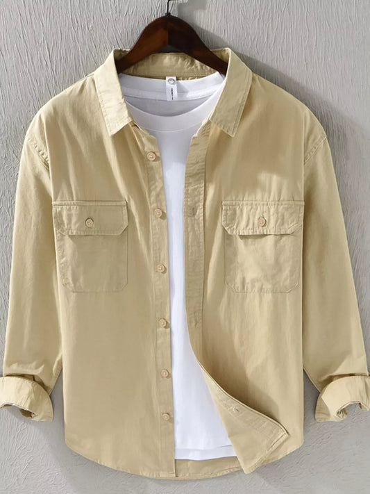 Men's Plus Size Casual Button Up Shirt Khaki / M Trendsi