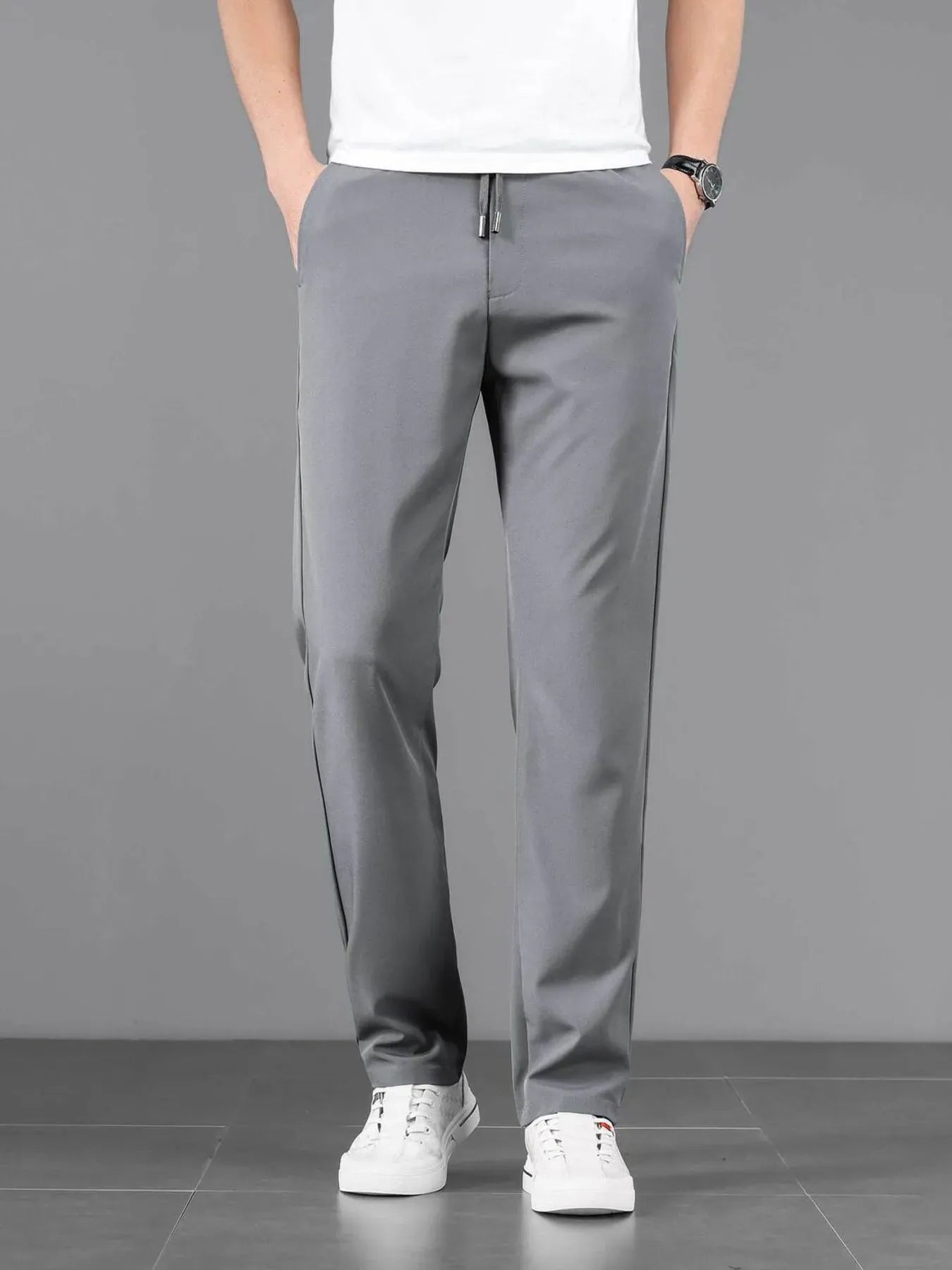 Men's Plus Size Casual Drawstring Straight-Leg Pants Grey / M The Nichole Collection