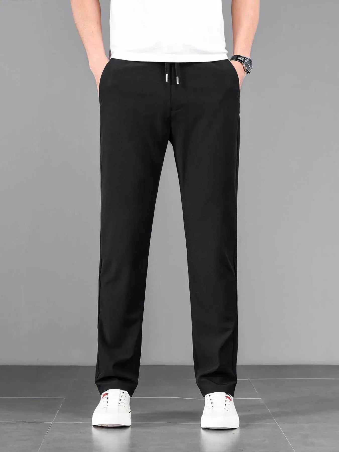 Men's Plus Size Casual Drawstring Straight-Leg Pants Black / M The Nichole Collection