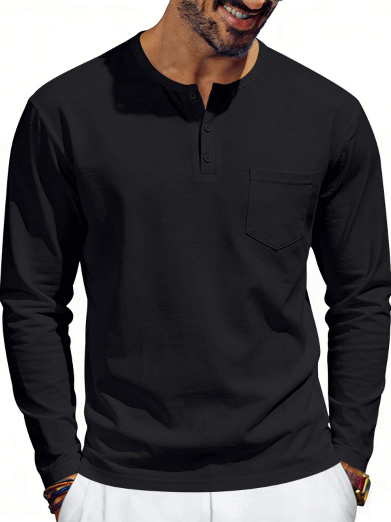 Men's Casual Long Sleeve Henley T-Shirt with Pocket | The Nichole Collection