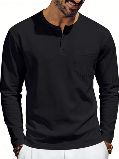 Men's Casual Long Sleeve Henley T-Shirt with Pocket | The Nichole Collection