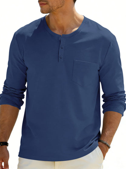 Men's Casual Long Sleeve Henley T-Shirt with Pocket | The Nichole Collection