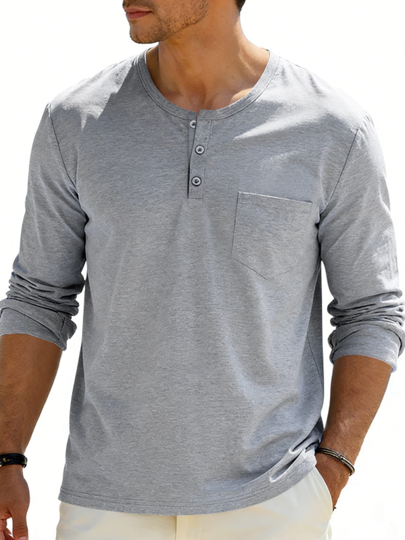 Men's Casual Long Sleeve Henley T-Shirt with Pocket | The Nichole Collection