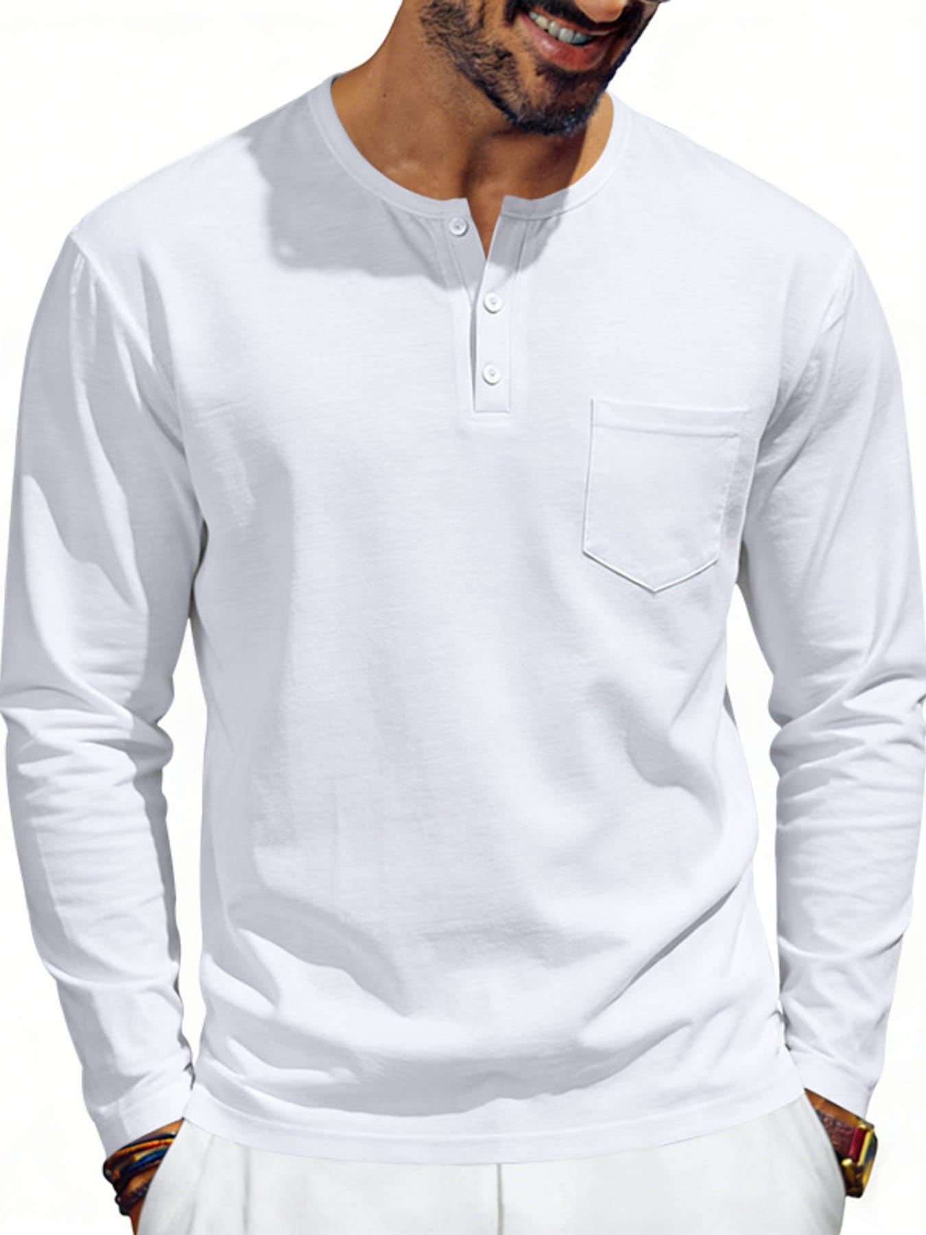 Men's Casual Long Sleeve Henley T-Shirt with Pocket | The Nichole Collection