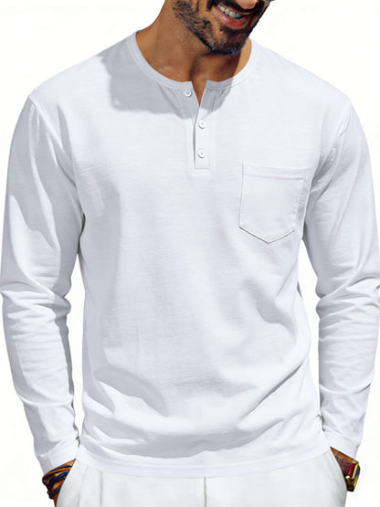 Men's Casual Long Sleeve Henley T-Shirt with Pocket | The Nichole Collection