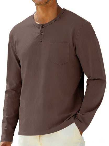 Men's Casual Long Sleeve Henley T-Shirt with Pocket | The Nichole Collection