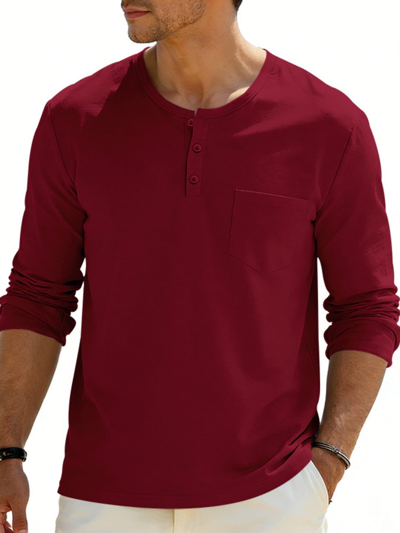 Men's Casual Long Sleeve Henley T-Shirt with Pocket | The Nichole Collection