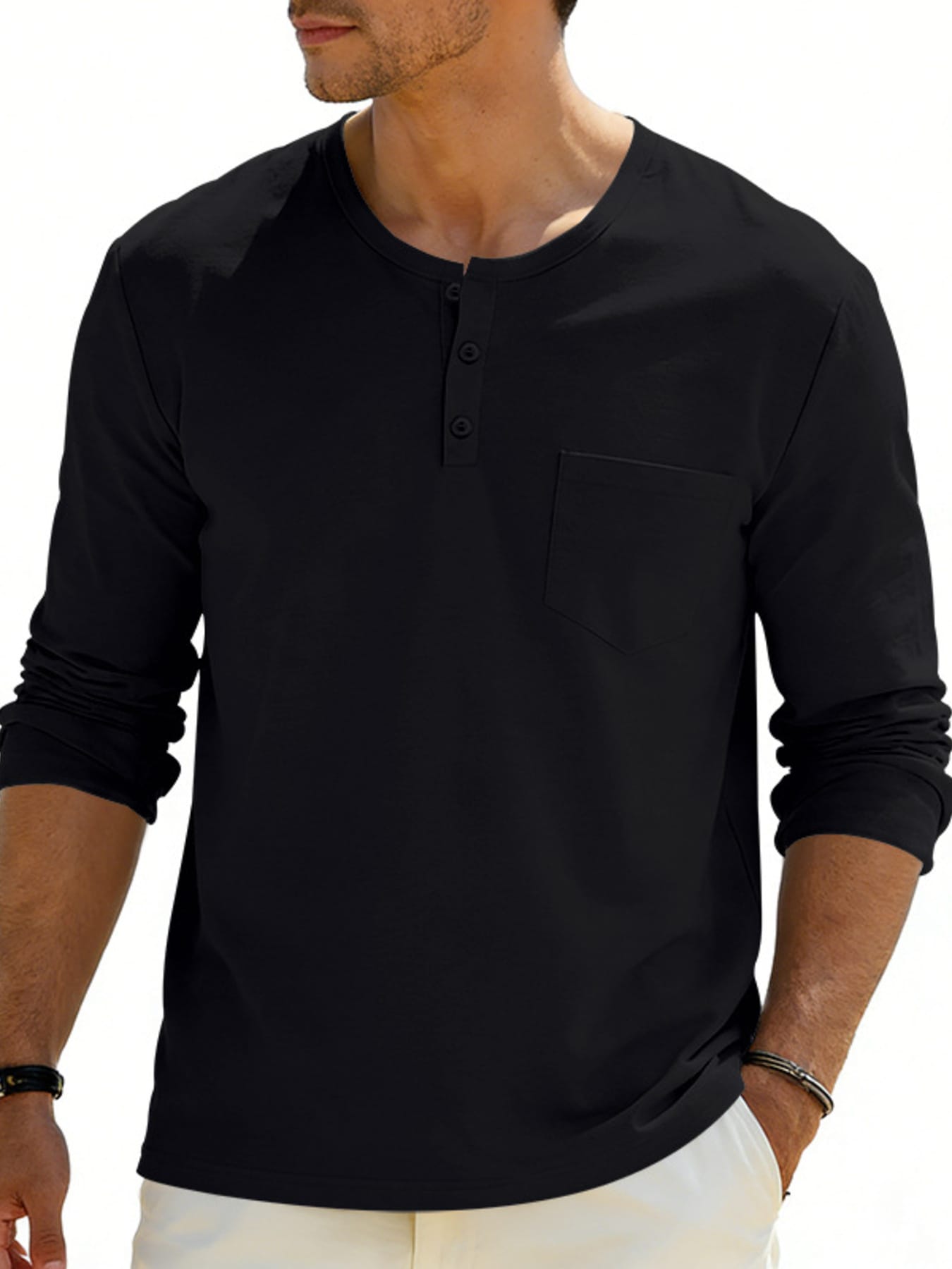 Men's Casual Long Sleeve Henley T-Shirt with Pocket | The Nichole Collection