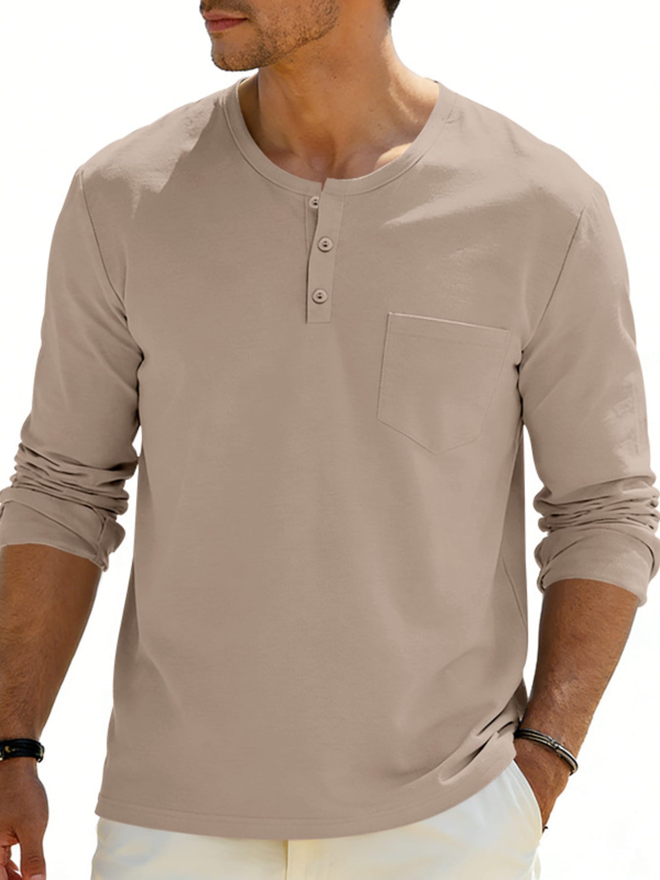 Men's Casual Long Sleeve Henley T-Shirt with Pocket | The Nichole Collection