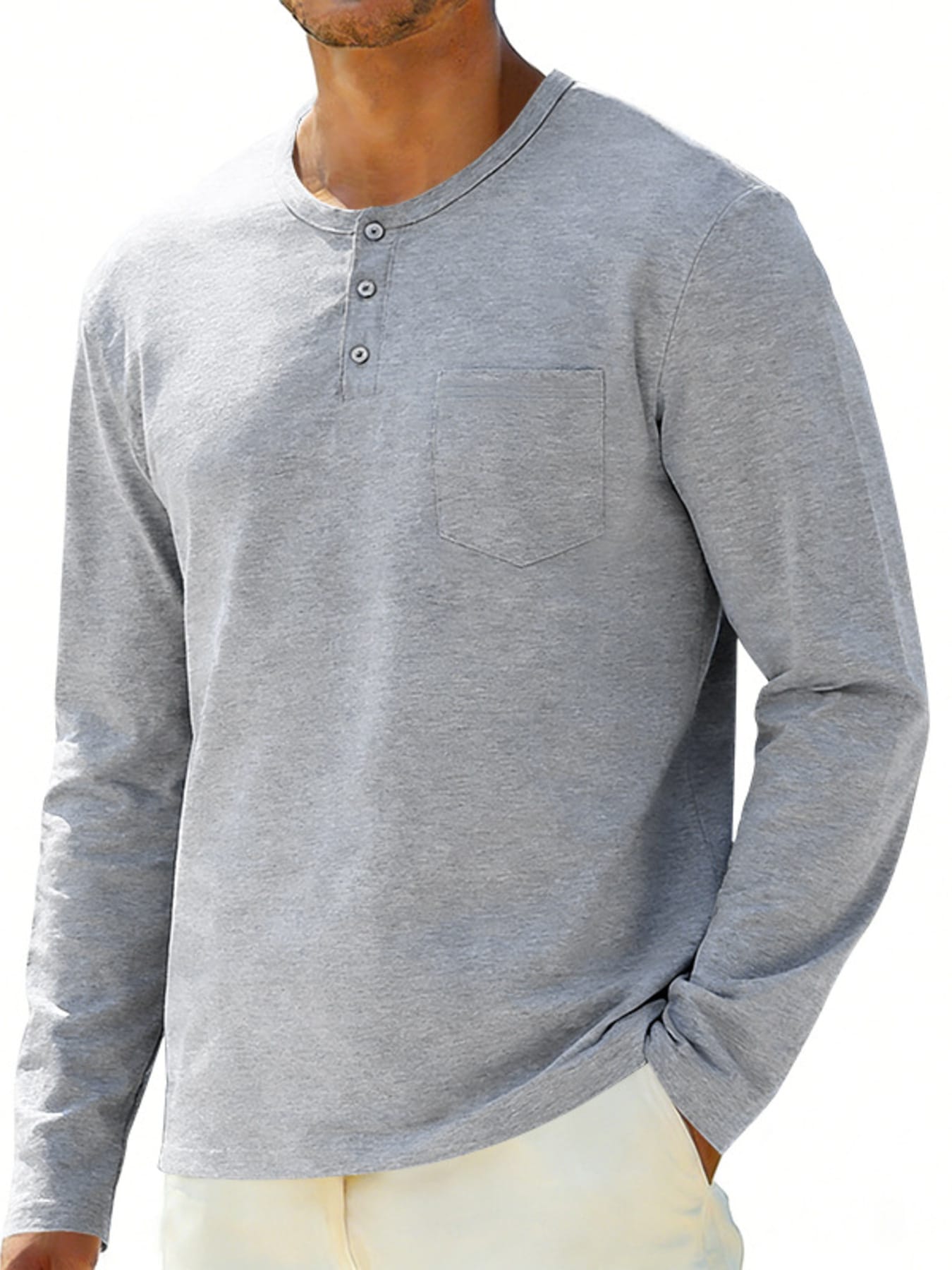 Men's Casual Long Sleeve Henley T-Shirt with Pocket | The Nichole Collection