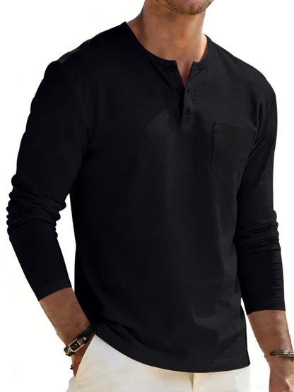 Men's Casual Long Sleeve Henley T-Shirt with Pocket | The Nichole Collection