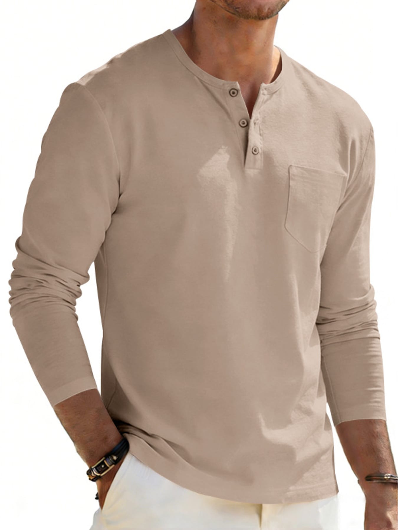 Men's Casual Long Sleeve Henley T-Shirt with Pocket | The Nichole Collection