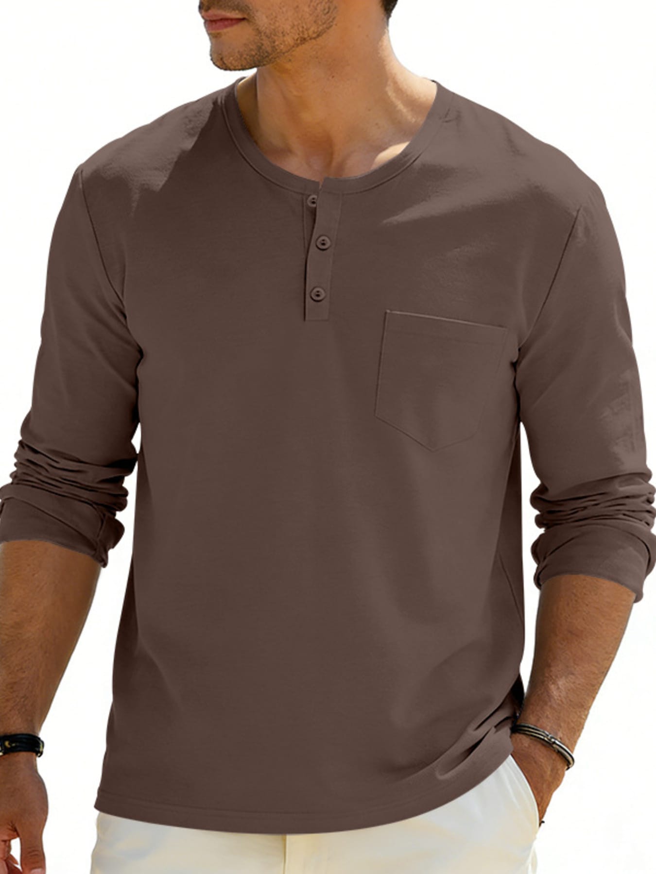 Men's Casual Long Sleeve Henley T-Shirt with Pocket | The Nichole Collection