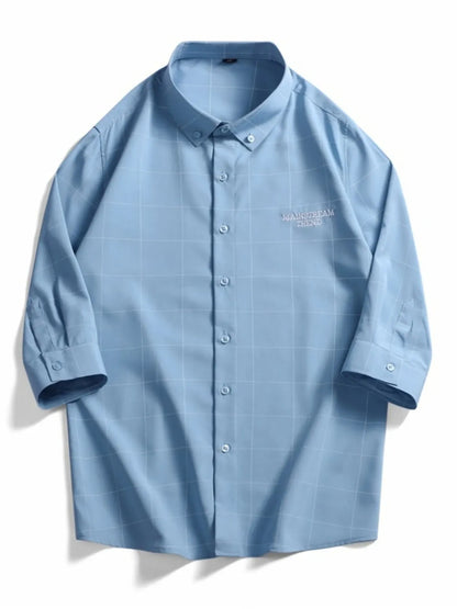 Men's Plus Size Casual Plaid Print Button-Down Shirt Blue / M The Nichole Collection