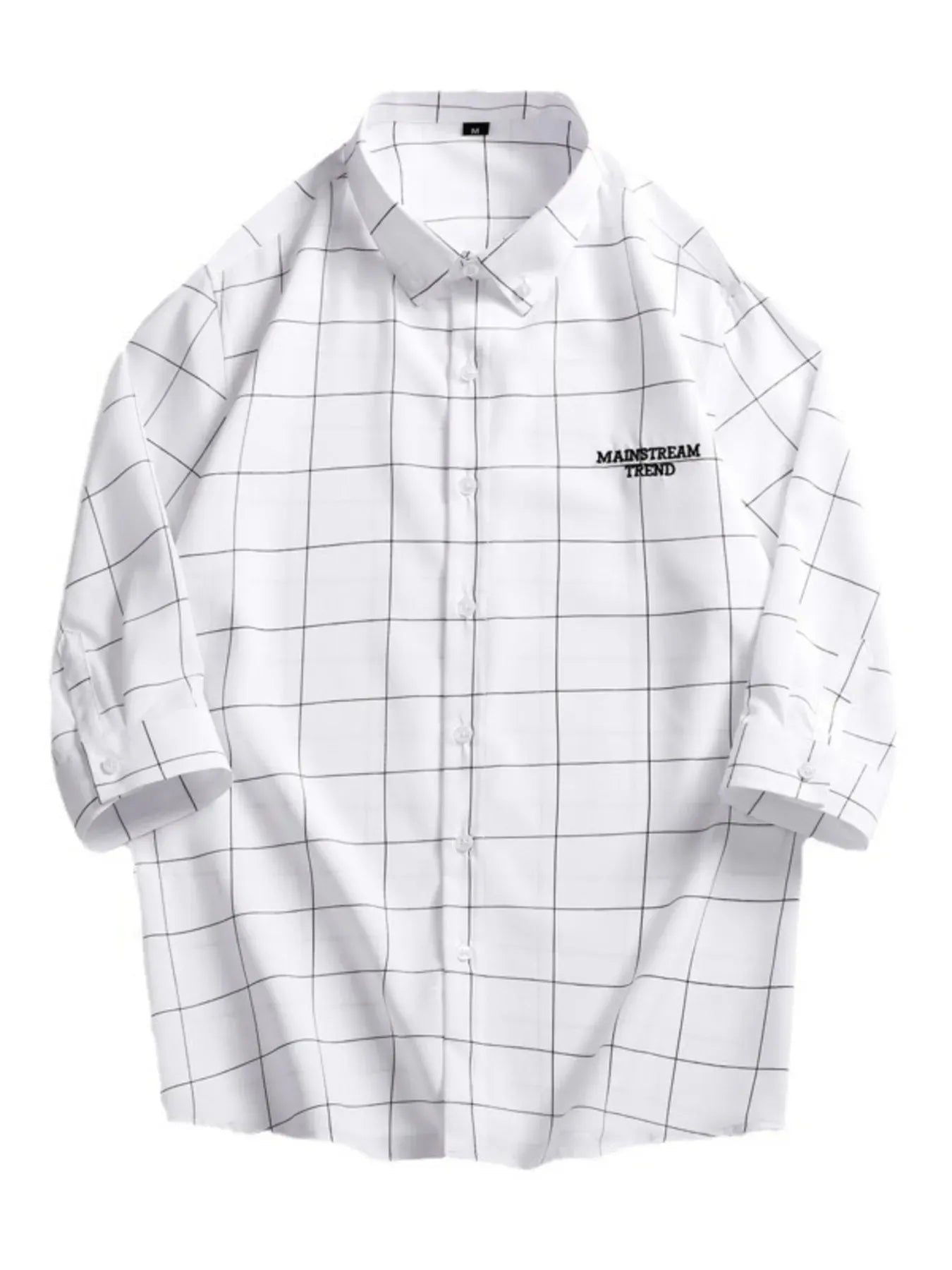 Men's Plus Size Casual Plaid Print Button-Down Shirt White / M The Nichole Collection