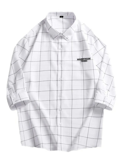 Men's Plus Size Casual Plaid Print Button-Down Shirt White / M The Nichole Collection