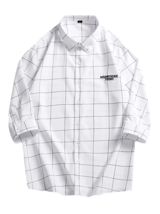Men's Plus Size Casual Plaid Print Button-Down Shirt White / M The Nichole Collection