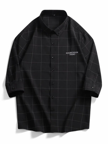 Men's Plus Size Casual Plaid Print Button-Down Shirt Black / M The Nichole Collection