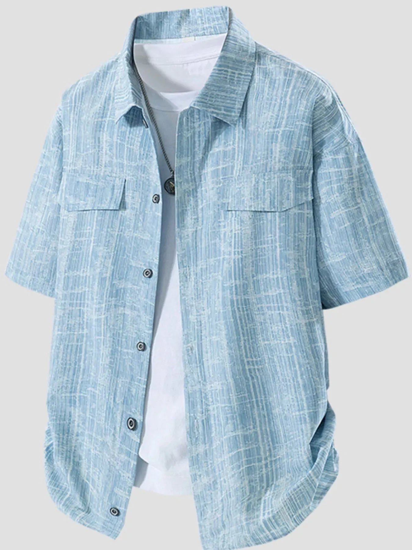 Men's Plus Size Casual Short Sleeve Shirt Light Blue / M Trendsi