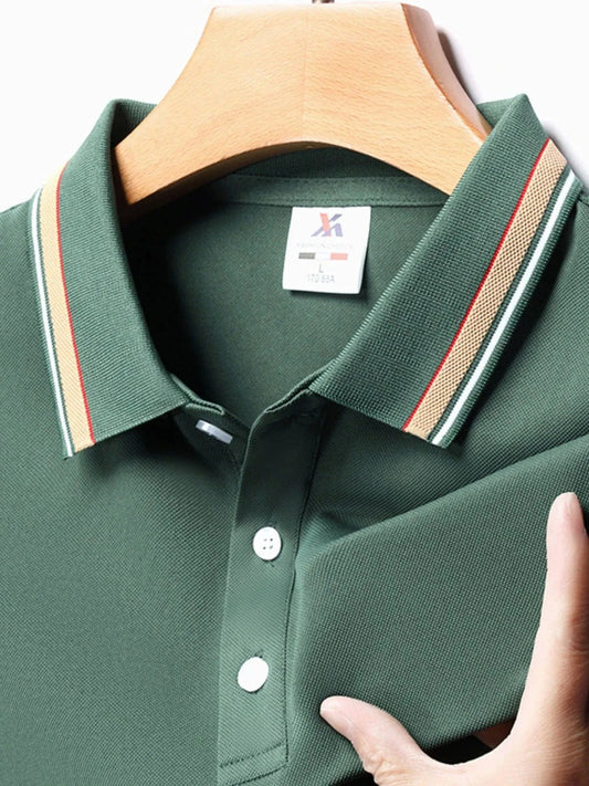 Men's Plus Size Classic Striped Collar Polo Shirt Moss / 165/M Jonathan M Collection