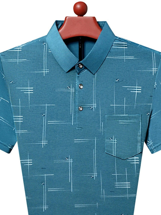 Men's Plus Size Geometric Pattern Short Sleeve Polo Teal / M Jonathan M Collection