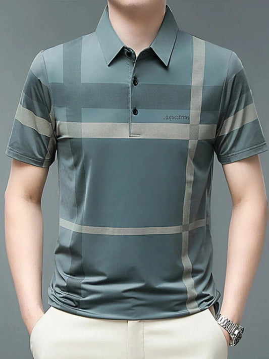 Men's Plus Size Geometric Striped Short Sleeve Polo Gray / 165/M Jonathan M Collection