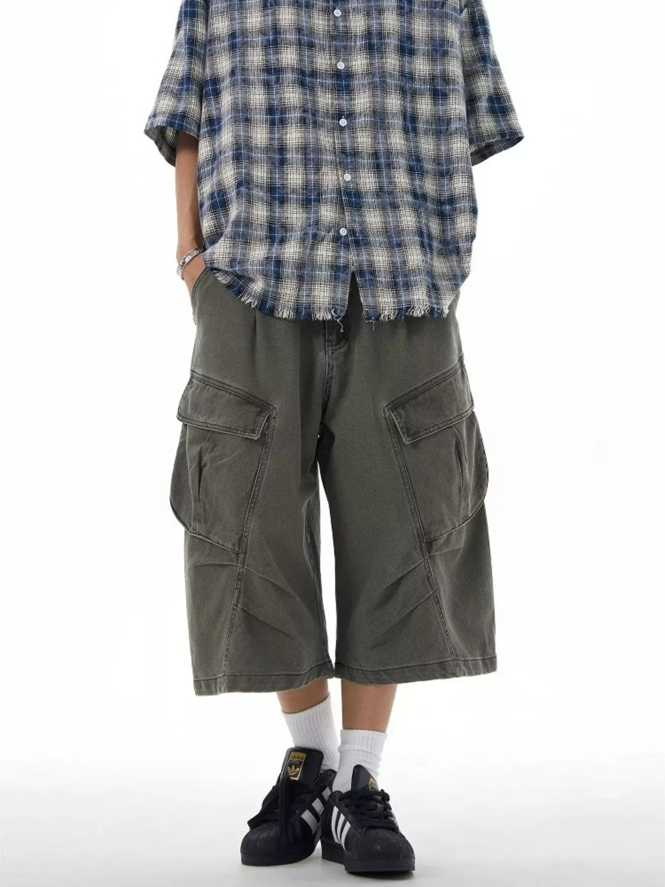 Men's Plus Size Loose-Fit Cargo Capris Pants Grey / M The Nichole Collection