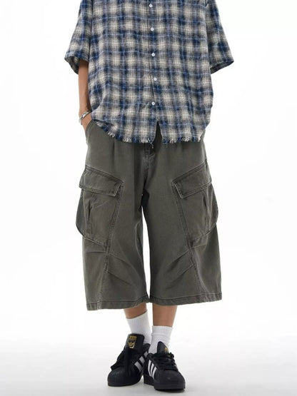 Men's Plus Size Loose-Fit Cargo Capris Pants Grey / M The Nichole Collection