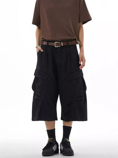 Men's Plus Size Loose-Fit Cargo Capris Pants Black / M The Nichole Collection