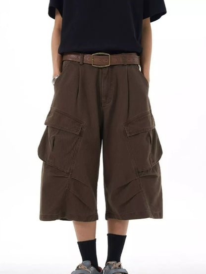 Men's Plus Size Loose-Fit Cargo Capris Pants Chocolate / M The Nichole Collection