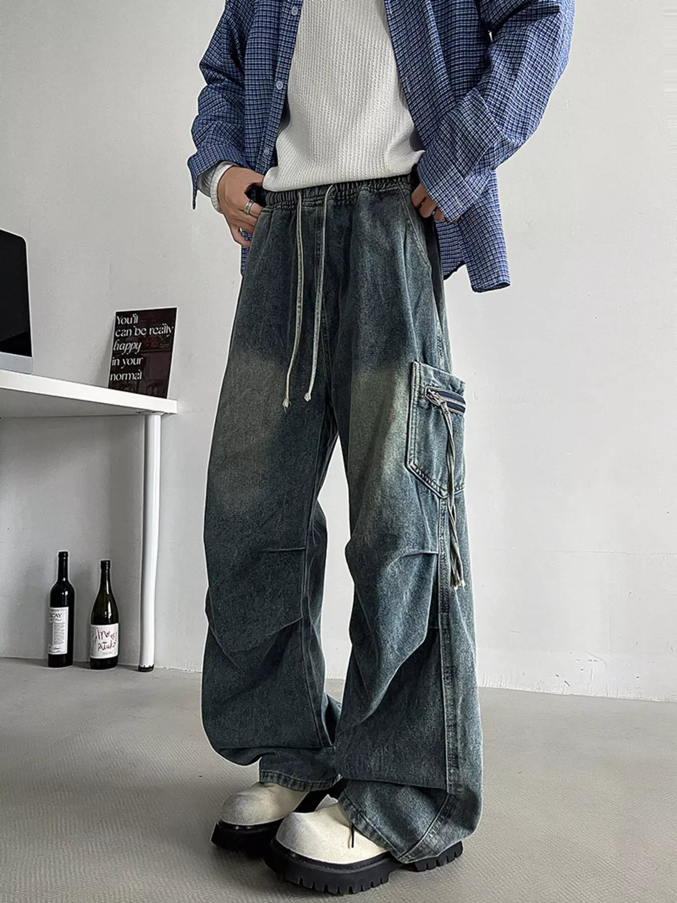 Men's Loose Fit Cargo Jeans with Drawstring | The Nichole Collection
