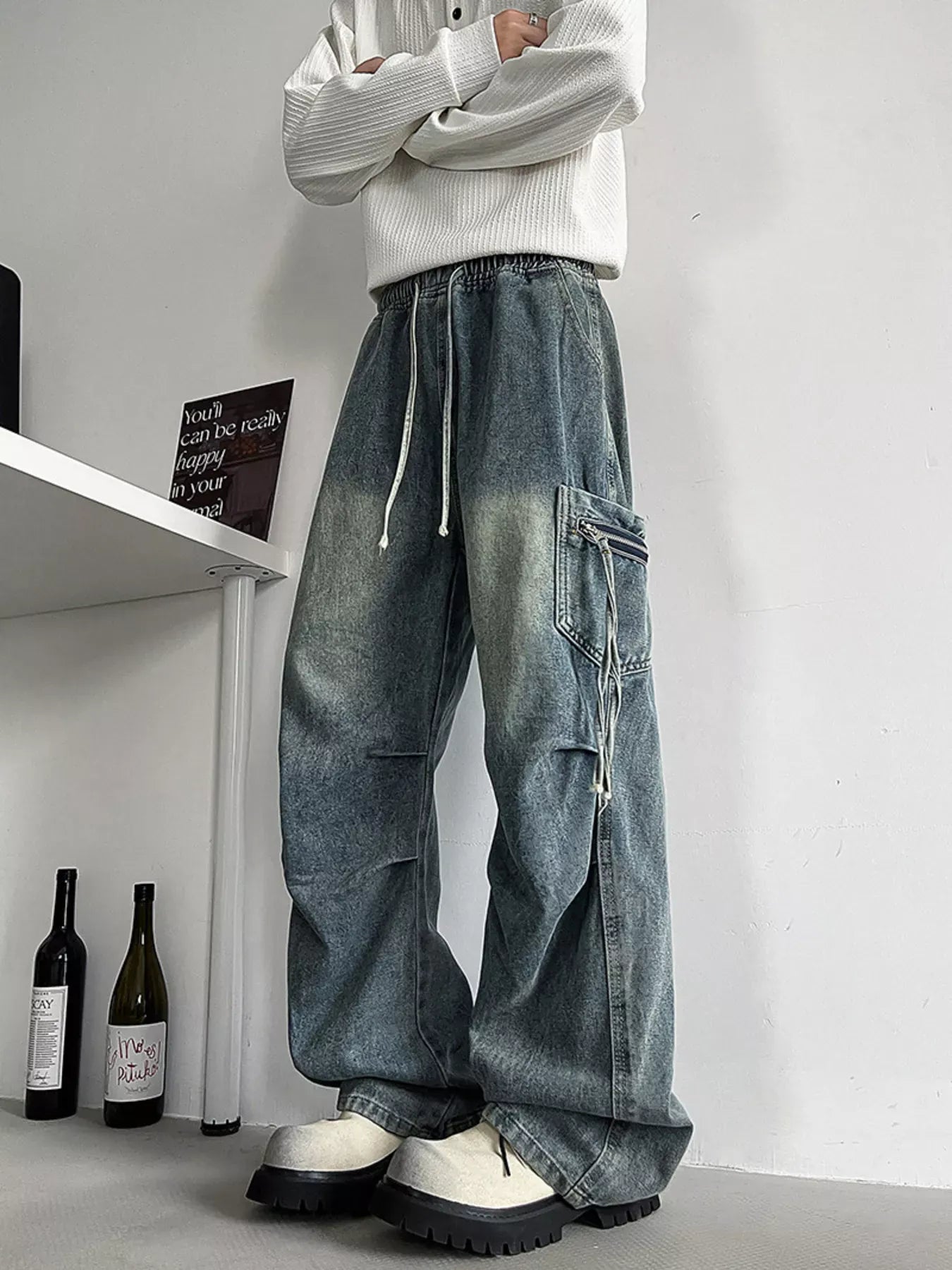 Men's Loose Fit Cargo Jeans with Drawstring | The Nichole Collection