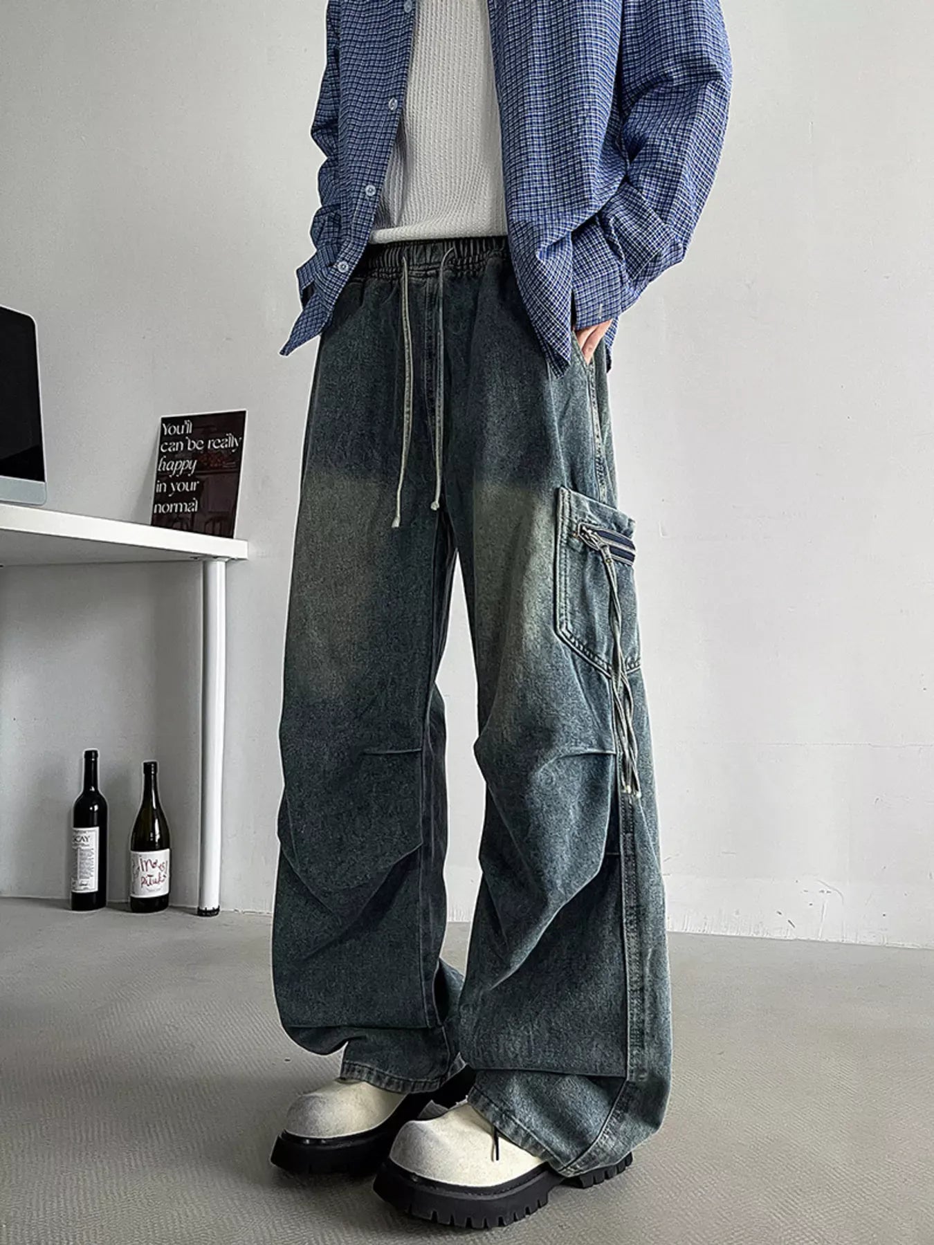 Men's Loose Fit Cargo Jeans with Drawstring | The Nichole Collection