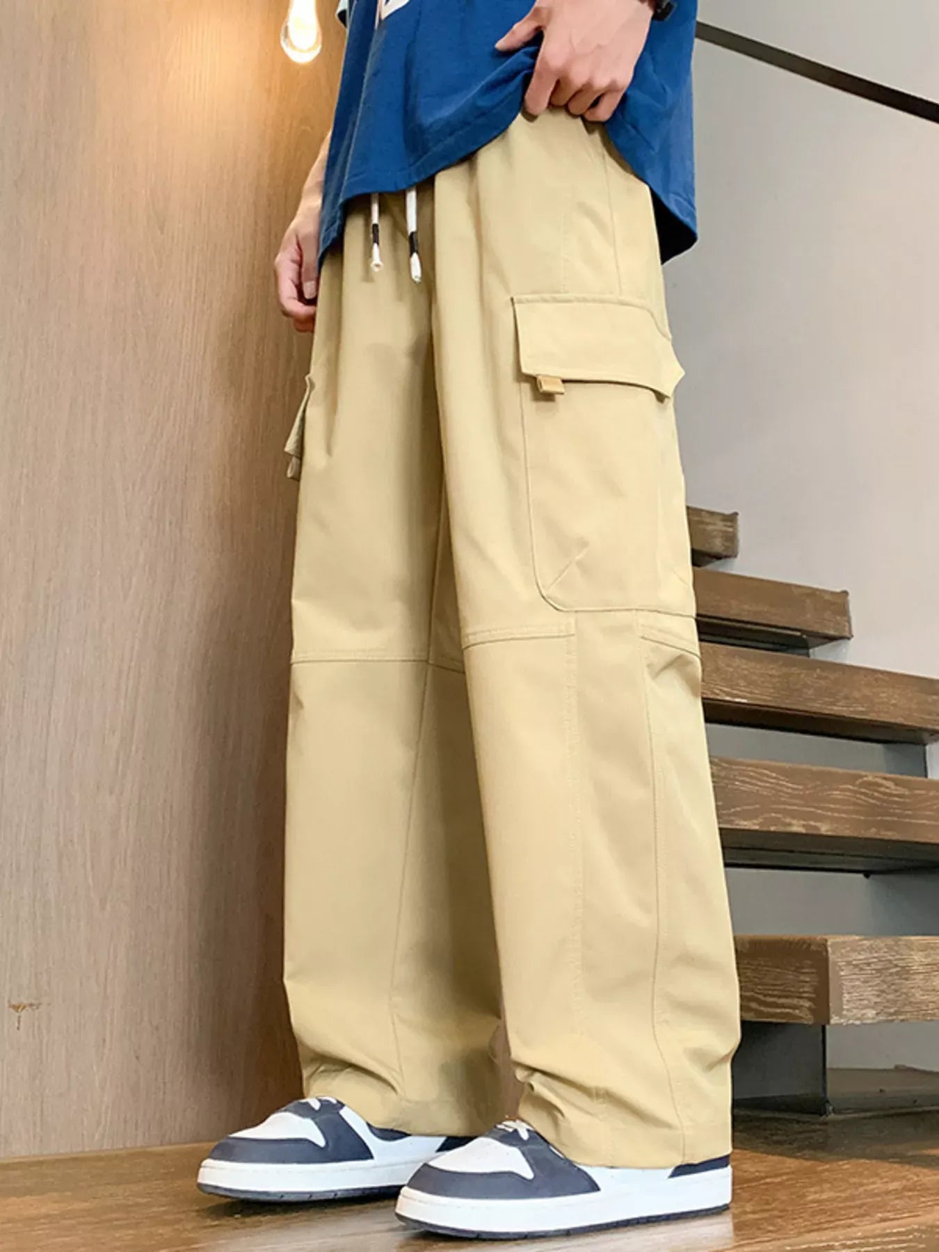Men's Plus Size Loose Fit Cargo Pants with Drawstring Khaki / M The Nichole Collection
