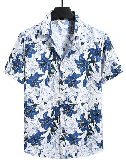 Men's Plus Size Nautical Print Short Sleeve Casual Shirt French Blue / L The Nichole Collection