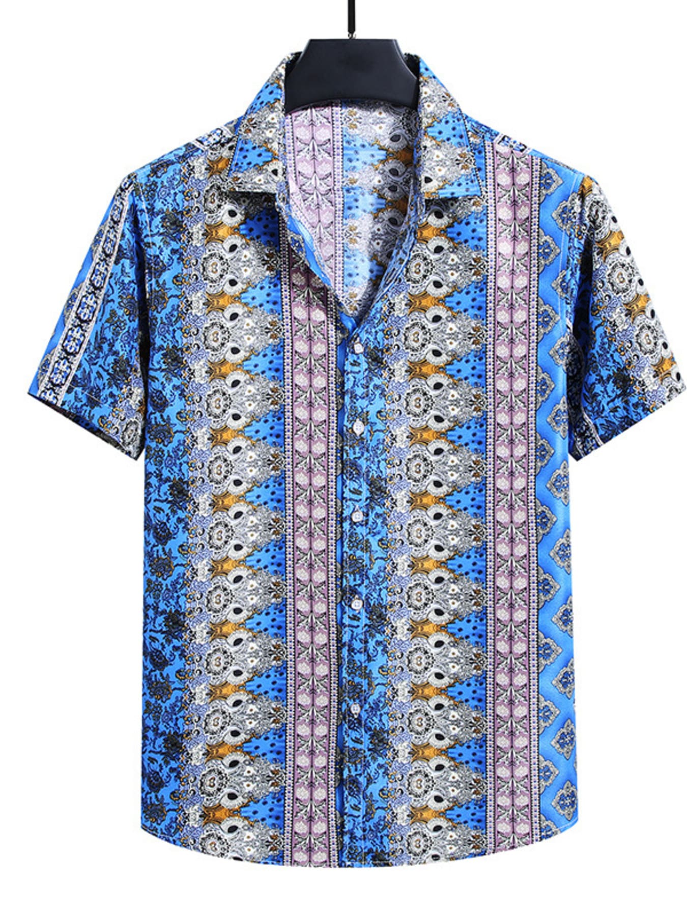 Men's Plus Size Nautical Print Short Sleeve Casual Shirt Pastel  Blue / L The Nichole Collection
