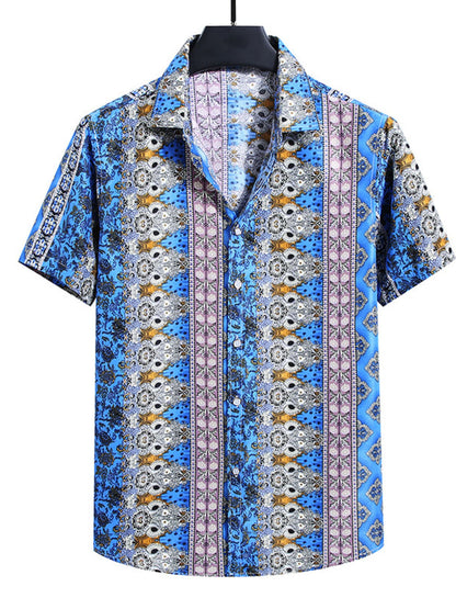 Men's Plus Size Nautical Print Short Sleeve Casual Shirt Pastel  Blue / L The Nichole Collection