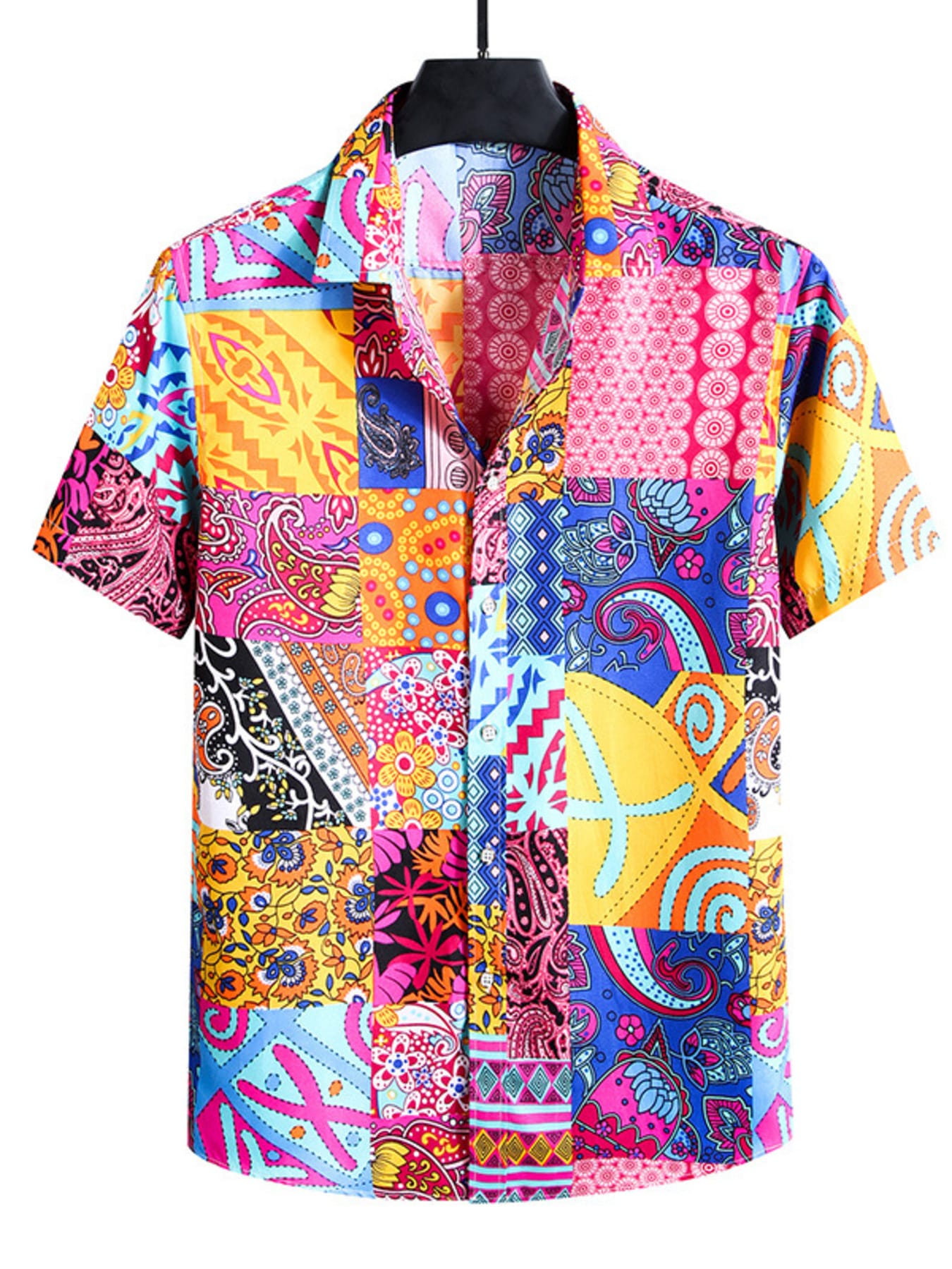 Men's Plus Size Nautical Print Short Sleeve Casual Shirt Hot Pink / L The Nichole Collection
