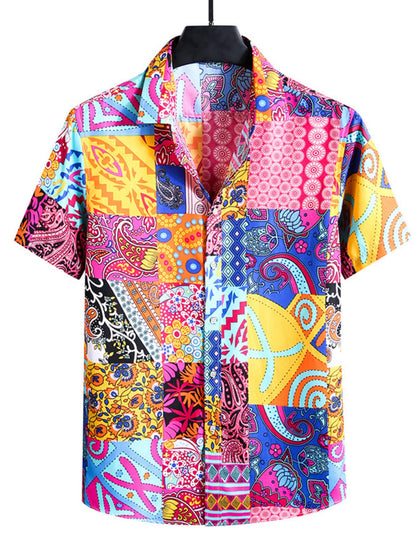 Men's Plus Size Nautical Print Short Sleeve Casual Shirt Hot Pink / L The Nichole Collection