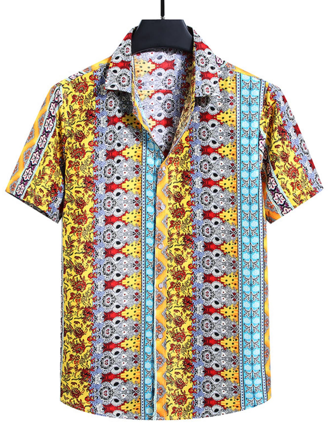 Men's Plus Size Nautical Print Short Sleeve Casual Shirt Yellow / L The Nichole Collection