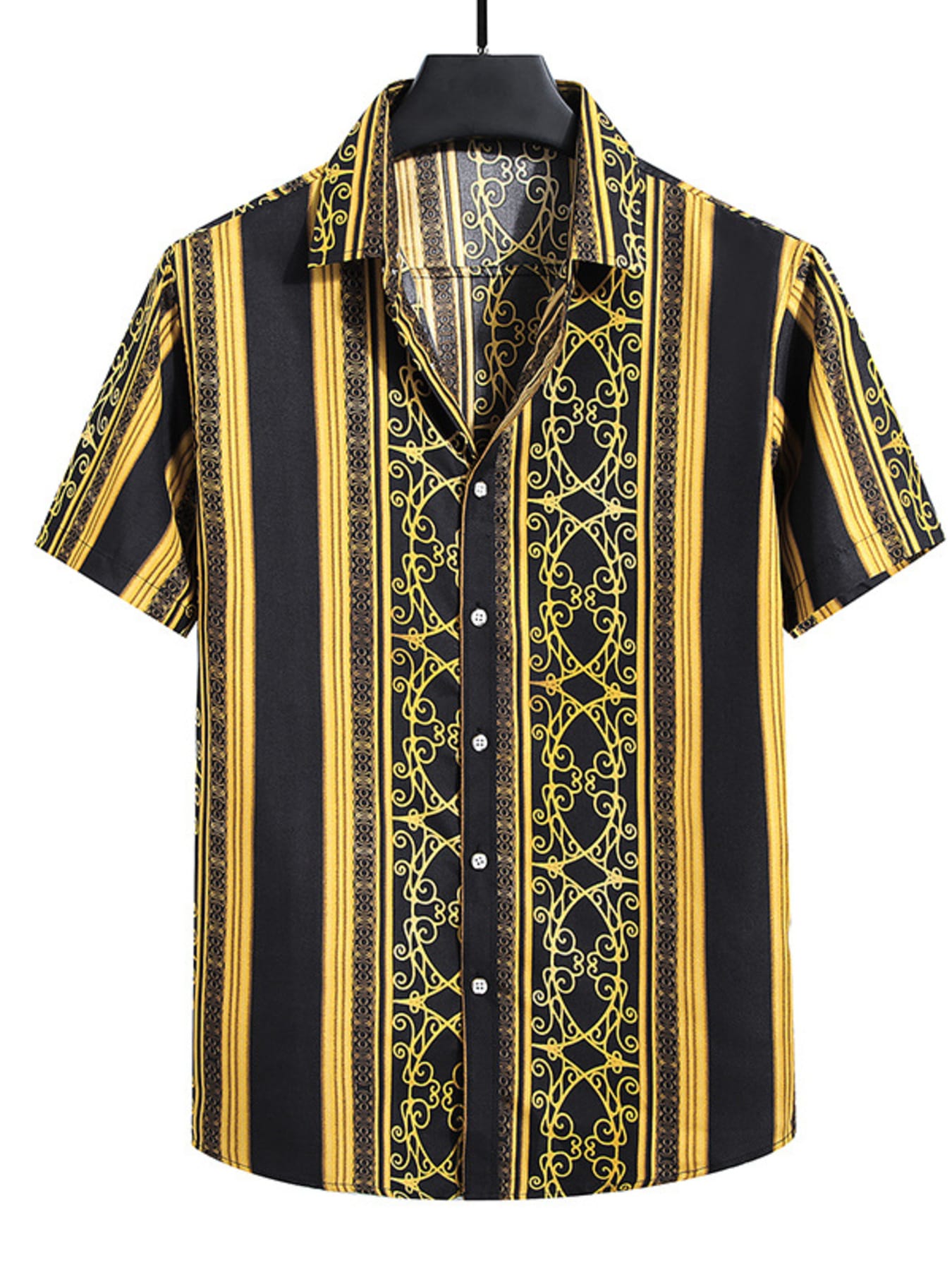 Men's Plus Size Nautical Print Short Sleeve Casual Shirt Black / L The Nichole Collection