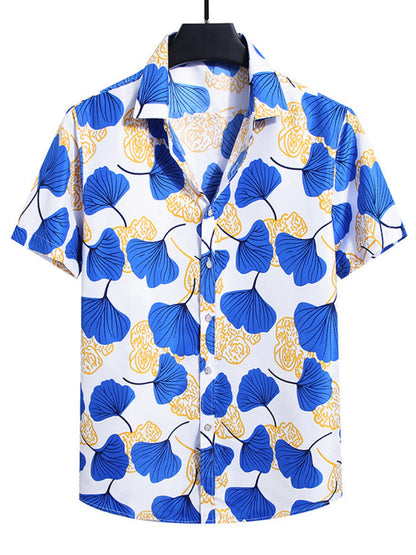 Men's Plus Size Nautical Print Short Sleeve Casual Shirt Blue / L The Nichole Collection