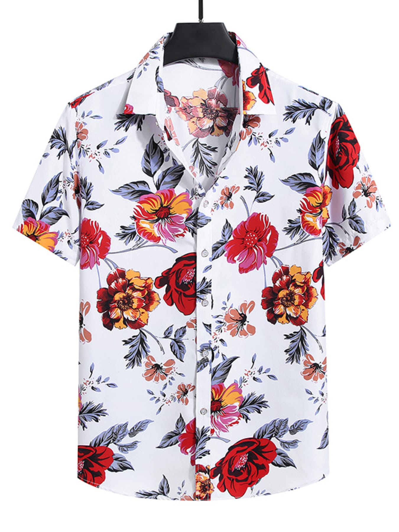 Men's Plus Size Nautical Print Short Sleeve Casual Shirt Deep Red / L The Nichole Collection